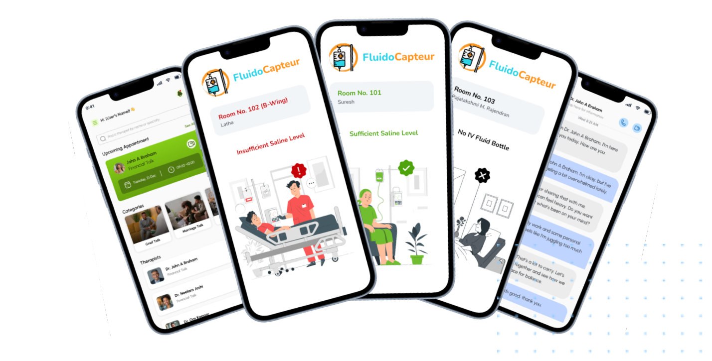 AI healthcare mobile apps with remote monitoring alerts, patient dashboards, and clinician chat